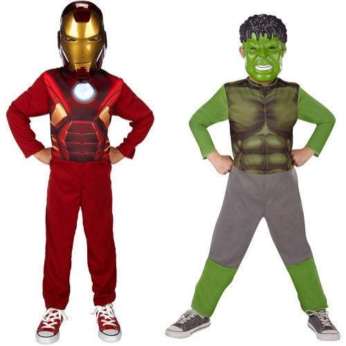 Marvel Avengers Iron Man & The Hulk 2 Full Costumes Mask & Jumpsuit Size 4-6