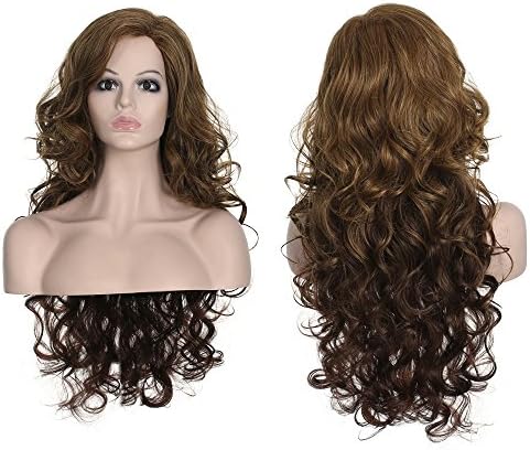 AmorWig Brown Curly Wig- Long Charming Body Wave Brown Synthetic Hair Wigs for Women