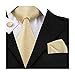 Hi-Tie Gold Woven Silk Necktie Tie Pocket Square Cufflinks set For Men