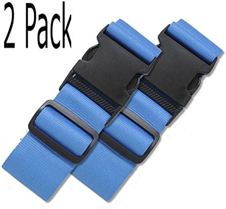 2 Pack Luggage Straps Set Suitcase Belts Bold Blue Luggage Tags ID TSA Approved Luggage Strap Carry On Adjustable Security Straps