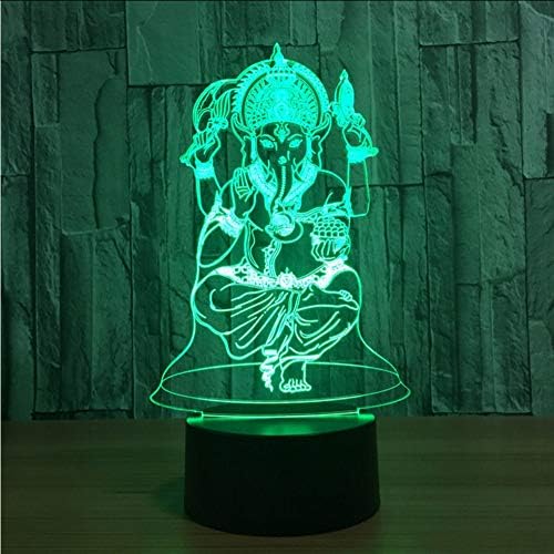 Lkfqjd Indoor Sleeping Nightlight Color Visual Led 3D Ganesha Modeling Lighting Elephant Head God Desk Lamp Luminarys Xmas Gifts Decor