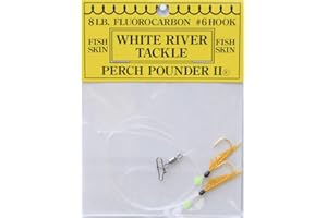 J Deez White River Tackle Perch Pounder II Fishing Hook Rig, 1 Pc, Size 8, 6, 4, Fish Skin, Ready for Weight/Sinker & Live Bait