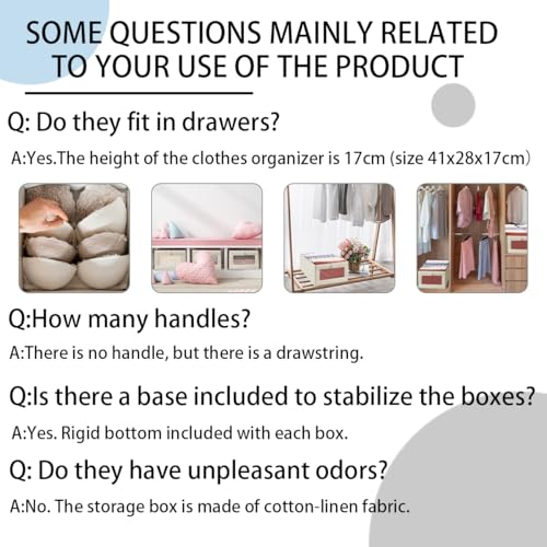 Niviy 4 x Foldable Cotton and Linen Fabric Clothes Storage Box with Transparent Window for Shelf, Laundry, Toys, Books 41 x 28 x 17 cm Beige