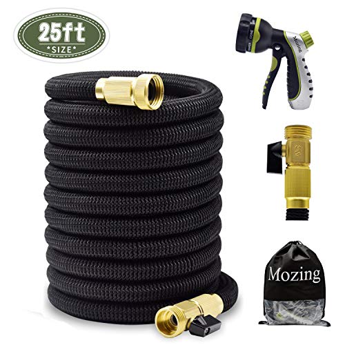 Mozing 25ft Expandable Garden Hose - Upgraded Water Hose with & 3/4 Solid Brass Fittings & Premium 8 Functions Hose Nozzle