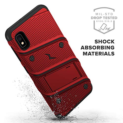 ZIZO Bolt Series Samsung Galaxy A10e Case | Heavy-Duty Military-Grade Drop Protection w/Kickstand Included Belt Clip Holster Tempered Glass Lanyard (Red/Black)