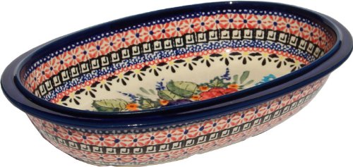 Click Here to See More Images Polish Pottery Oval Serving Dish From Zaklady Ceramiczne Boleslawiec #278-149 Art Unikat Signature Pattern, Length: 9.75