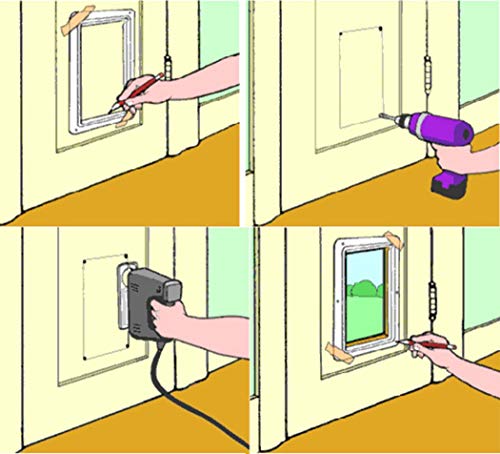 SUCCESS Cat Doors for Exterior&Interior Doors, Pet Door with Magnetic&Automatic 4-Way Locking Flap, Fit Most Standard Door Sizes, for Small Cat&Super Small Doggie, Large(Coffee)