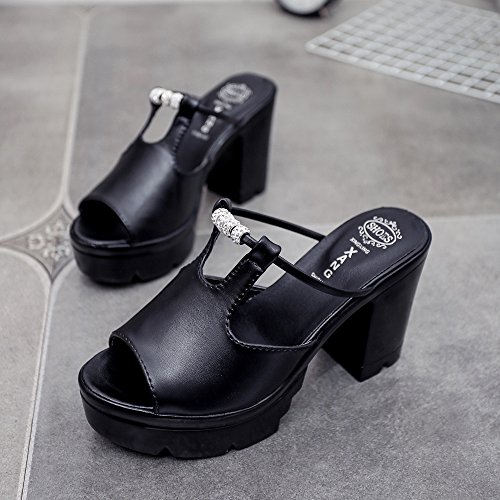 AMA(TM) Women Summer Fish Mouth Open Toe High Heels Wedge Sandals Platform Shoes (Black, US:6) - Thumbnail 7