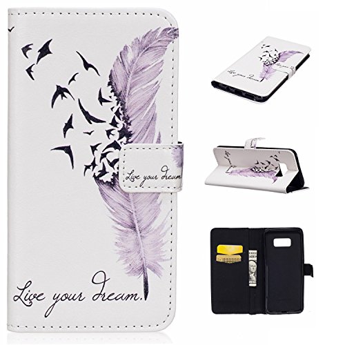 SAMSUNG Galaxy S8 Plus Case, Howsen Beautiful Art Painted Pattern Flip PU Leather Fold Wallet Pouch Case (White feathers)
