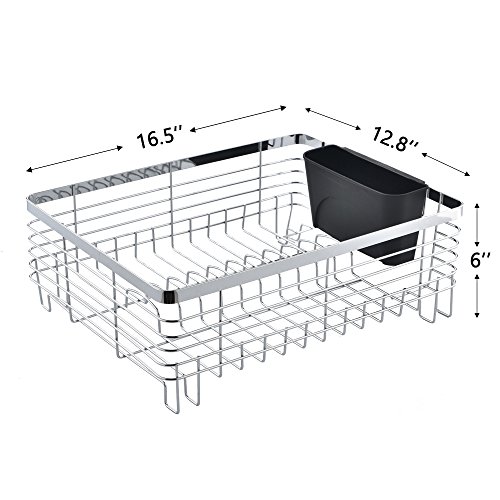 Loclgpm Modern Rust-Proof Large Draining Dish Drying Rack, 1 Tier Easy Storage, Dish Rack without Drain Board for Kitchen Over/In Sink, 1 Wide Tableware Rack and Knife Holder Accessory - Thumbnail 6