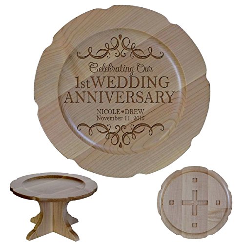 Personalized 1st Wedding Anniversary Maple Cake Stand Gift for Her, Happy 1 Year Anniversary for Him 10