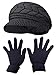 Women Fashion Hats and Winter Gloves Mittens Thick Knit Sport Cap Warm Hat Black