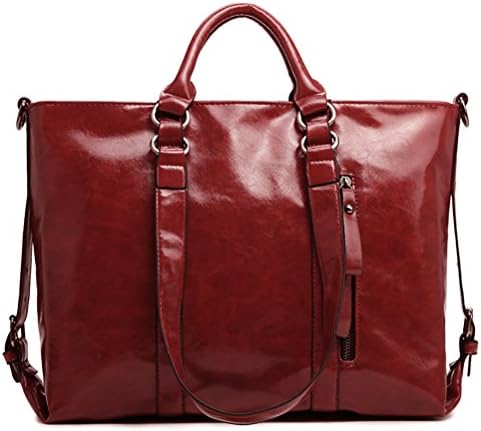 ROCHVIE Women's Leather Tote Bags,Fashion Oil Wax Leather Top Handle Bags Waterproof Handbags Shoulder Bags for Women(Wine Red)