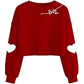 Valentines Shirts for Women Love Heart Graphic Long Sleeve Crop Tops Cropped Valentine Sweatshirt for Teen Girls