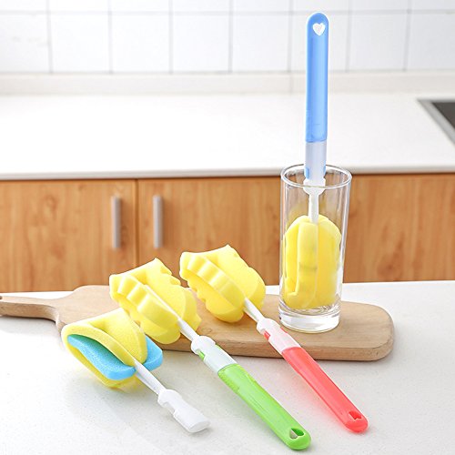 Replaceable Cleaning Bottle Sponge Brush with Long Handle Cleaner Soft for Baby Bottle,Kitchen Clean, Glasses,Mugs Cup, 11 inch
