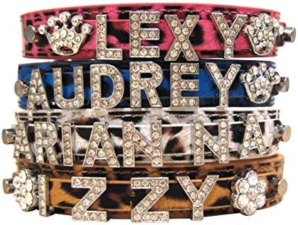 Bling Stuff For Fun TM - Animal Print PU Leather Personalized Rhinestone Bling Dog Name Collar for Large, Medium, Small Dogs and Puppys (Brown, XL: Neck Size 15.3"-19.7")
