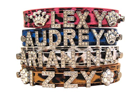 Bling Stuff For Fun TM - Animal Print PU Leather Personalized Rhinestone Bling Dog Name Collar for Large, Medium, Small Dogs and Puppies (Pink, S: Neck Size 9.8"-12")