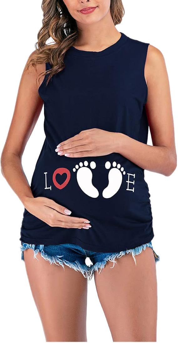 Women Maternity Shirt Funny Print Side Ruched Raglan Short Sleeve Cute Pregnancy Top