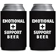 Emotional Support Beer - Can Sleeve Cooler Insulated Drink Hugger Coolies - Gifts for Dad from Son Daughter Fathers Day - Funny Birthday Present Idea for Him Men Boyfriend Husband (Black, 2 Pk)
