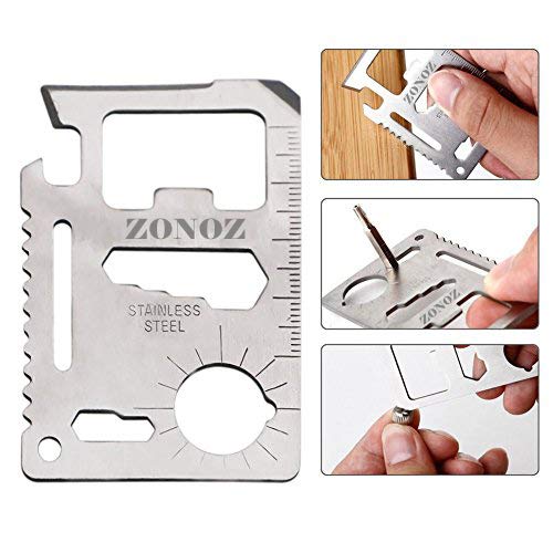 Zonoz Z-Tool - 11 in 1 Function Stainless Steel Multi Tool - Multi-Function Outdoor Hunting Survival Tool Card Camping Pocket Military Credit Card Knife (Silver)