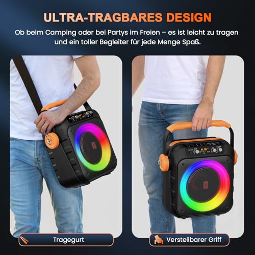JYX Karaoke 2 Wireless Microphones, Speaker with Microphone, Professional Karaoke, Portable Karaoke, Bluetooth Speaker with LED Light Effects, Suitable for Adults/Children.