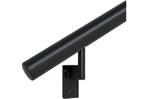 Promenaid 18 ft. Handrail Kit - Complete Indoor Hand Rail for Steps – Shipped in 3 Pieces with 2 Splices - Satin Black Anodized Aluminum with 8 Satin Black Wall Brackets + Flush Endcaps – 1.6” Round