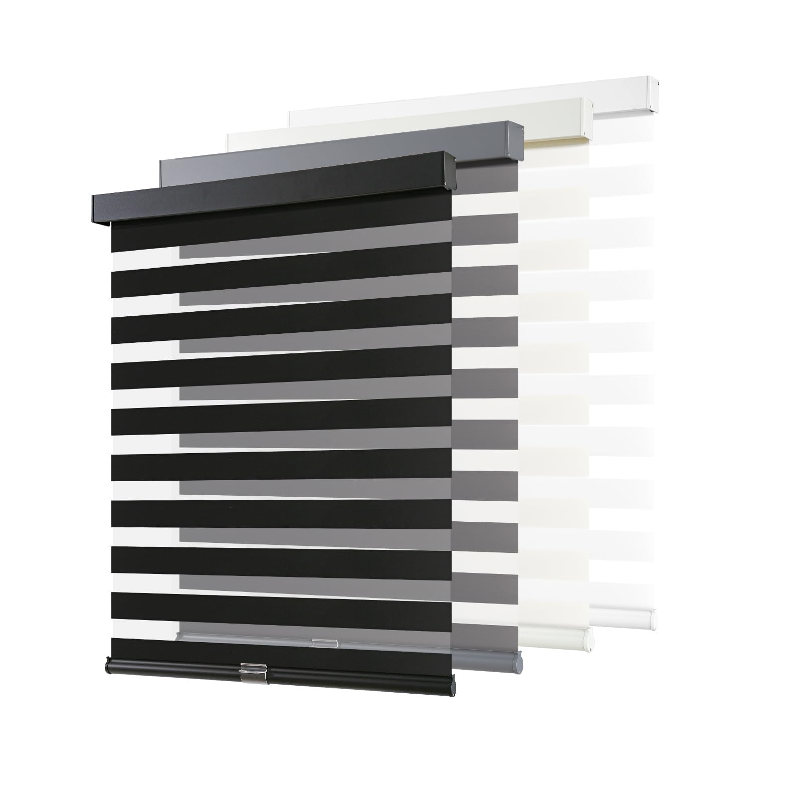 Photo 1 of AOSKY Cordless Zebra Blinds for Windows Pull Down Roller Window Shades Dual Layer Light Filtering Privacy for Day and Night, Free-Stop Door Shades for Home Easy to Install (71" W X 72" H?Black)