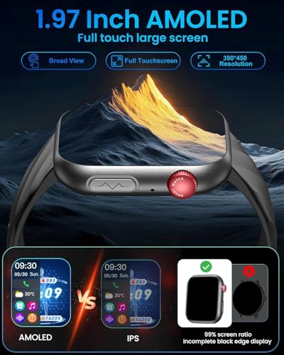 Smartwatch Reloj Inteligente Hombre con ECG+HRV：1.97'' AMOLED Smart Watch con Bluetooth Llamadas Presión Arterial BIM Temperatura Pulsera Actividad con 24H Pulsómetro Sueño Compatible iOS Android