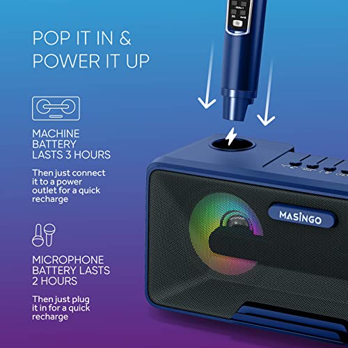 MASINGO Karaoke Machine for Adults and Kids with 2 Wireless Microphones