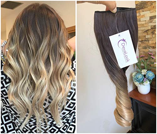 17 Inches One Piece Half Head Wavy Curly Ombre Clip in Hair Extensions 120grams (Dark brown to sandy blonde)