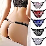 GBSELL Women Sexy Lace Bowknott V-String Briefs Panties Thongs G-string Bikini (Blue)