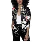 Mojessy Women's Floral Print Classic Quilted Baseball Jacket Fall Short Biker Bomber Jacket Coat X-Large Black
