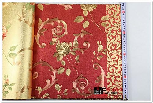 AZZJModern Chinese Garden Roses Rose Red Wallpaper Bedroom Bedroom Background Beauty Salon Wallpaper 10*0.53M,Red Background Color