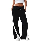 YIPINK Women's Wide Leg Sweatpants Baggy Fit - Cotton Side Striped Track Pants with Pockets,High Waisted Straight Leg Pants