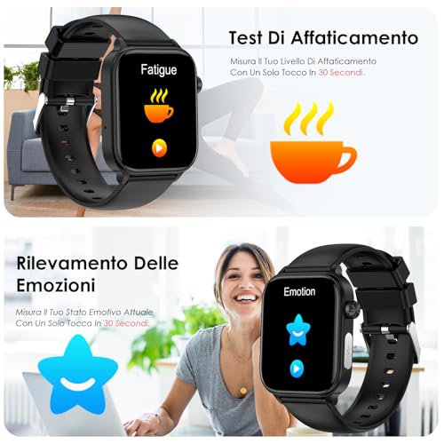 2026 Nuovo Smartwatch Uomo Donna ECG/Pressione Sanguigna/Acido Urico/Sonno/Cardiofrequenzimetro/Temperatura Corporea/BMI/Emozioni/Fatica,1,96"Orologio Salute con Telefono/Pulsante SOS,iOS Android