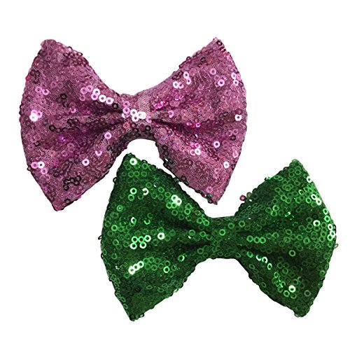 Yazon 20pcs 4 inch Sequin Hair Bows With Clips Baby Girl's Bow Hair Clips (4'' sequin bows with clips mix 20 color) - Thumbnail 5