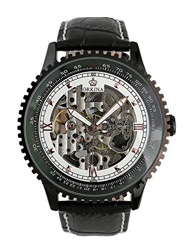 Carrie Hughes Men Black Steampunk Automatic Mechanical Skeleton Luminous Hand Stainless Steel Watch CH129