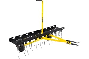 BlumeTrec 48 Inch Tow Behind Dethatcher, Pull Behind Lawn Dethatcher with 24 Spring Steel Tines, Grass Dethatcher, Removes Thatch, Riding Lawn Tractor for Large Lawns, Yard and Garden Care