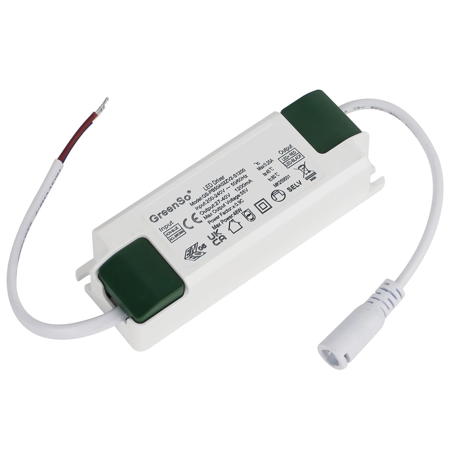 GreenSo 50W LED Driver Power Supply 200-240Vac to 27-40Vdc 1200mA Constant Current, Transformer for Recessed Ceiling Flat LED Panel Lights 60x60, 120x30, 120x60cm, GS-PA50A02-1200, TUV CE CB