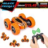 Distianert WJL00039  4WD Stunt Car High Speed Off Road 2.4G Remote Control Truck LED Headlights Electric Race Double Sided Car Tank Vehicle 360 Degree  Spins, Orange