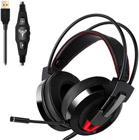 ABTW USB Gaming Headset 7.1 Channel Virtual Surround Stereo Wired Headphones with Noise Canceling Microphone, Provide the Subwoofer Effect, Volume Control, LED Light - for MAC PC Laptops Black