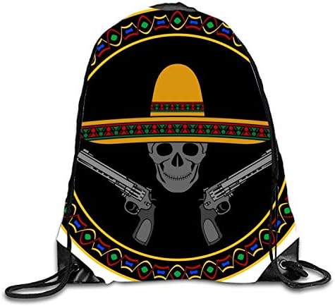 uykjuykj Skull Man Sackpack Drawstring Backpack Waterproof Gymsack Daypack For Men Women Gun Skull5 Lightweight Unique 17x14 IN
