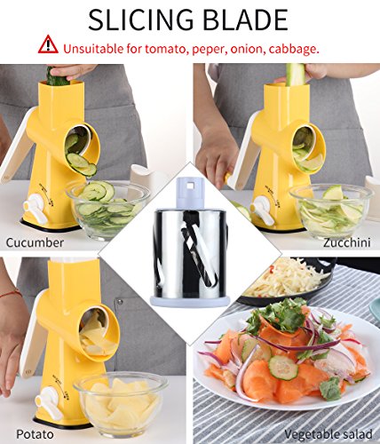 Valuetools Manual Rotary Cheese Grater - Round Mandoline Slicer Cheese Shredder Vegetable Slicer, Tumbling Box Shredder with Strong Suction Base With FDA Certification