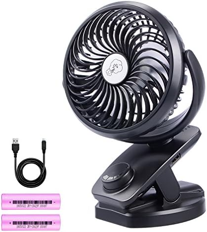 Rechargeable Battery Operated Clip On USB Fan, Charlemain Mini Portable Desk Fan, 4400mAh Battery/USB Powered Stroller Fan with 360 Degree Rotation for Baby Stroller, Office, Car, Gym, Travel, Camping