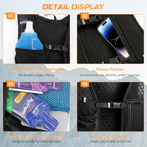 Running Vest, Hydration Vest with Water Bottle, Running Vest for Mens & Women, Running Backpack, Adjustable, Reflective Strips, Unisex