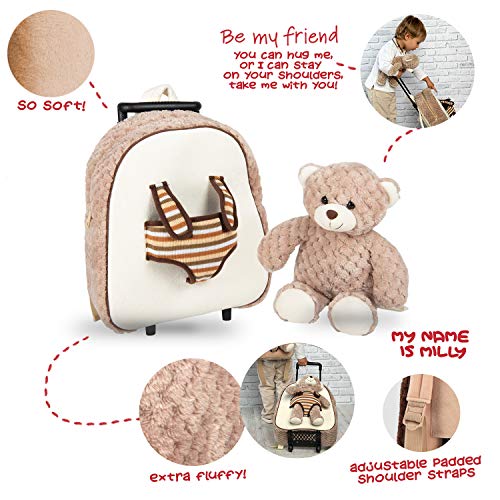 PERLETTI Plüschtier Teddybär Kindergepäck Rucksack für Kinder - Kinderrucksack Abnehmbaren Rädern und Kuscheltier Bär… – Bild 4