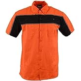 Milwaukee Leather MDM11670.144 Men's Black w/Orange Button Up Heavy-Duty Work Shirt for | Classic Mechanic Work Shirt