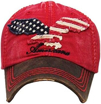 American Flag Eagle Red Washed Cotton Vintage Ball Cap.