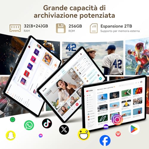 TABWEE T12Pro Android 16 Tablet con Tastiera - 2.8K BOE QHD+ Display, Tablet 11 Pollici, Helio G100, 32 GB RAM+256 GB ROM, 8000 mAh, 13 MP+8 MP, Widevine L1, Gemini AI, Tablet 4G LTE (4 Anni Garanzia)