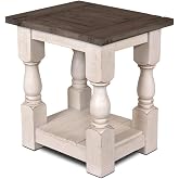 Sunset Trading Rustic French Rectangular Side End Table | Distressed White and Brown Solid Wood | Living Room Furniture
